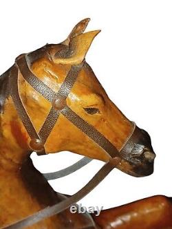 Vintage Handmade Leather Rampant Horse Statue LARGE 17 Inches