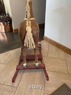 Vintage Handmade Leather and Wood Rocking Horse