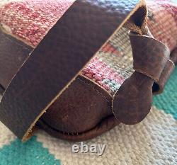 Vintage Handmade Wool Kilim Carpet Bag Leather Handles Back Pack Tote Native Art