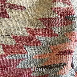 Vintage Handmade Wool Kilim Carpet Bag Leather Handles Back Pack Tote Native Art