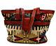 Vintage Handmade Wool Kilim Carpet Bag Leather Handles Purse Tote Native Art