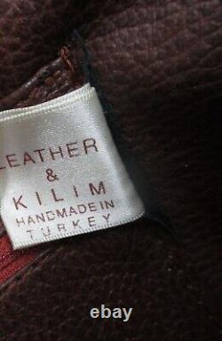 Vintage Handmade Wool Kilim Carpet Bag Leather Handles Purse Tote Native Art