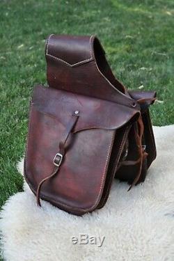 Vintage Heavy Leather Western Motorcycle Horse Saddle Bags Hard Sided Saddlebags