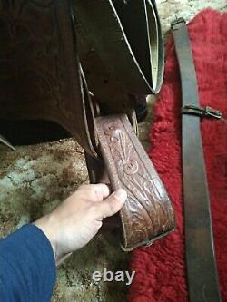 Vintage Hereford Brand Tex Tan of Yoakum Western Saddle Leather tooling horse