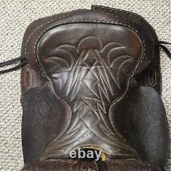 Vintage Horse 14 Saddle Tooled Leather Roper Western Americana Decor Cowboy