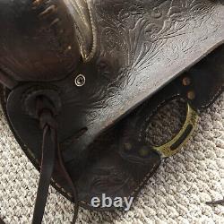 Vintage Horse 14 Saddle Tooled Leather Roper Western Americana Decor Cowboy