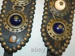 Vintage Horse Brass Leather Tack Medallions, Rare Brass and Porcelain, Nice