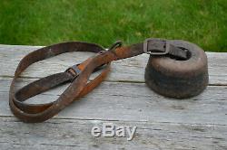 Vintage Horse Buggy Carriage Wagon Cast Iron Weight Tether Leather Strap