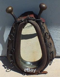Vintage Horse Collar Harness Mirror leather brass 26.75 by 20