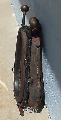 Vintage Horse Collar Harness Mirror leather brass 26.75 by 20