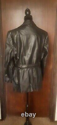 Vintage Horse Hide Black Leather Car Coat Jacket Lined No Tag Sz M/L
