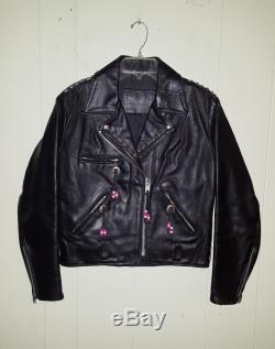 Vintage Horse Hide Leather Biker's Jacket Women's Medium Black Studded Punk Mod
