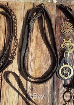 Vintage Horse Leather Brass Bridle Tack and Saddle Bag