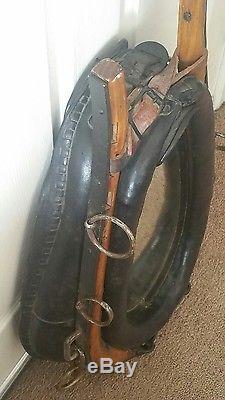 Vintage Horse Saddle Cowboy Cowgirl Cabin Wood Leather Mirror