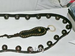 Vintage Horse Sleigh 33 Metal Bells Leather Strap 9 feet Long