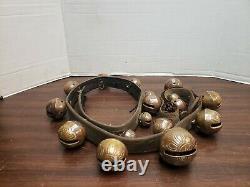 Vintage Horse Sleigh Bells, 17 Amish Brass Bells With Leather Strap 65 Inches