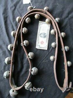 Vintage Horse Sleigh Bells, 23 Amish Brass Bells With Leather Strap, Ott-04807