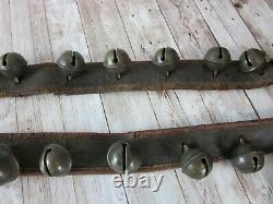 Vintage Horse Sleigh Bells 23 Steel Bells with Leather Strap Buckle 92 Long 1.75