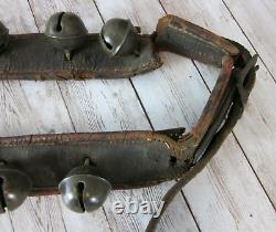 Vintage Horse Sleigh Bells 23 Steel Bells with Leather Strap Buckle 92 Long 1.75