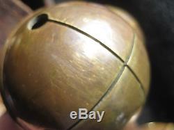 Vintage Horse Sleigh Bells, 5 Large Brass Bells With Leather, #chi-027