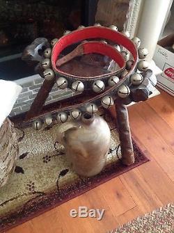 Vintage Horse Sleigh Bells Leather Belt Strap Large Bells