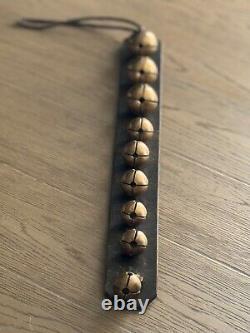 Vintage Horse Sleigh Bells On Leather Strap 24 with # 21 24 bells Signed