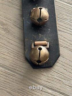 Vintage Horse Sleigh Bells On Leather Strap 24 with # 21 24 bells Signed