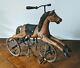 Vintage Horse Toy Bike Solid Wood Leather Horsehair Tail Hand Carved Folk Art