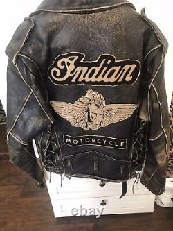 Vintage IRON HORSE DISTRESSED LEATHER MOTORCYCLE JAcket Indian Motorcycle Large