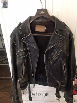 Vintage IRON HORSE DISTRESSED LEATHER MOTORCYCLE JAcket Indian Motorcycle Large