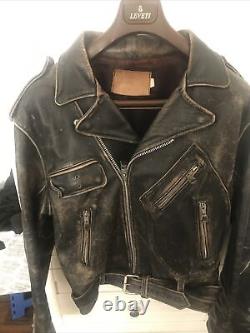 Vintage IRON HORSE DISTRESSED LEATHER MOTORCYCLE JAcket Indian Motorcycle Large