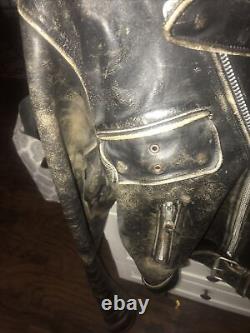 Vintage IRON HORSE DISTRESSED LEATHER MOTORCYCLE JAcket Indian Motorcycle Large