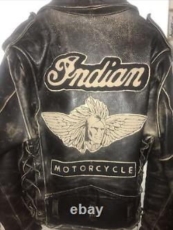 Vintage IRON HORSE DISTRESSED LEATHER MOTORCYCLE JAcket Indian Motorcycle Large