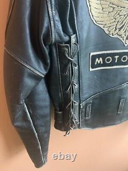 Vintage Indian Motorcycle Iron Horse Heavy Leather Jacket Chenille Patches XXL
