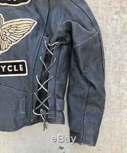 Vintage Indian Motorcycle Leather Jacket Heavy Distressed MC Biker IRON HORSE