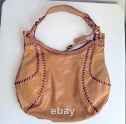 Vintage Isabella Fiore Leather Whipstitch Embroidered Large Hobo Bag Free Ship