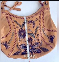 Vintage Isabella Fiore Leather Whipstitch Embroidered Large Hobo Bag Free Ship