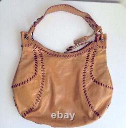 Vintage Isabella Fiore Leather Whipstitch Embroidered Large Hobo Bag Free Ship