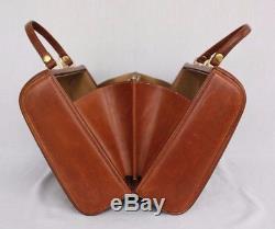 Vintage Italian Leather Hard Side Purse Handbag Equestrian Western Horse Brown
