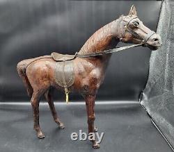 Vintage Italian Leather Horse Sculpture, statue, with sadle, Lifelike