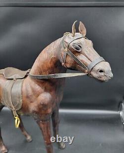 Vintage Italian Leather Horse Sculpture, statue, with sadle, Lifelike