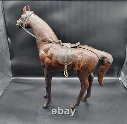 Vintage Italian Leather Horse Sculpture, statue, with sadle, Lifelike