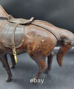 Vintage Italian Leather Horse Sculpture, statue, with sadle, Lifelike