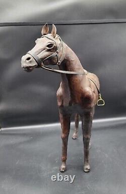 Vintage Italian Leather Horse Sculpture, statue, with sadle, Lifelike