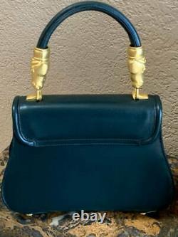 Vintage Italian SISO Green Leather Handbag Gold Tone Horse Hardware