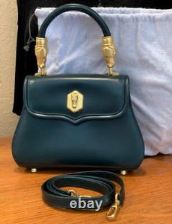 Vintage Italian SISO Green Leather Handbag Gold Tone Horse Hardware
