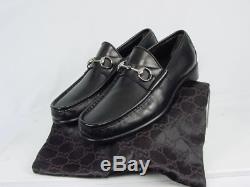Vintage Italy GUCCI Men 9.5-D Black Leather Silver Horse Bit Loafer Shoes WithBag
