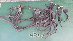 Vintage LEATHER Pony Horse Harness + Bridle + Wooden Hames with BRASS