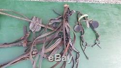 Vintage LEATHER Pony Horse Harness + Bridle + Wooden Hames with BRASS