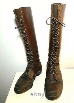 Vintage LEATHER TALL MEN BOOTS MILITARY AVIATOR WORK RIDING CAVALRY 40s Size 12